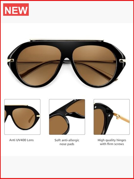 Retro Aviator Sunglasses Oversized Vintage Metal Frame UV400 Protection main image 6